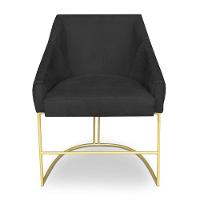 Poltrona Decorativa Alana Suede Base De Ferro Dourado - Pallazio Cor Preto - 3