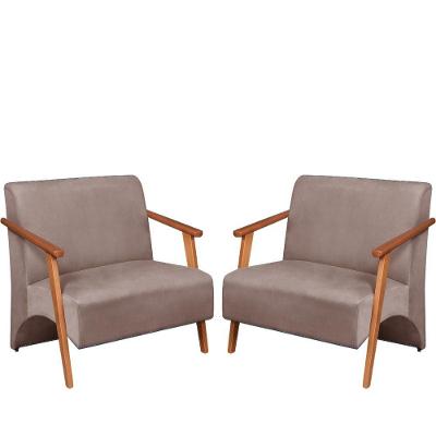 Poltrona Namoradeira Venus Braço Madeira Maciça Suede Cappuccino