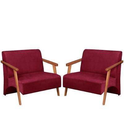Poltrona Namoradeira Venus Braço Madeira Maciça Suede Bordô Unidecor