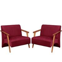 Poltrona Namoradeira Venus Braço Madeira Maciça Suede Bordô - 1