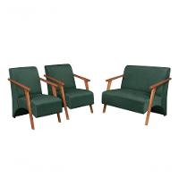 Conjunto Venus Braços Em Madeira Maciça 1 Namoradeira 2 Poltronas Suede Verde - 1