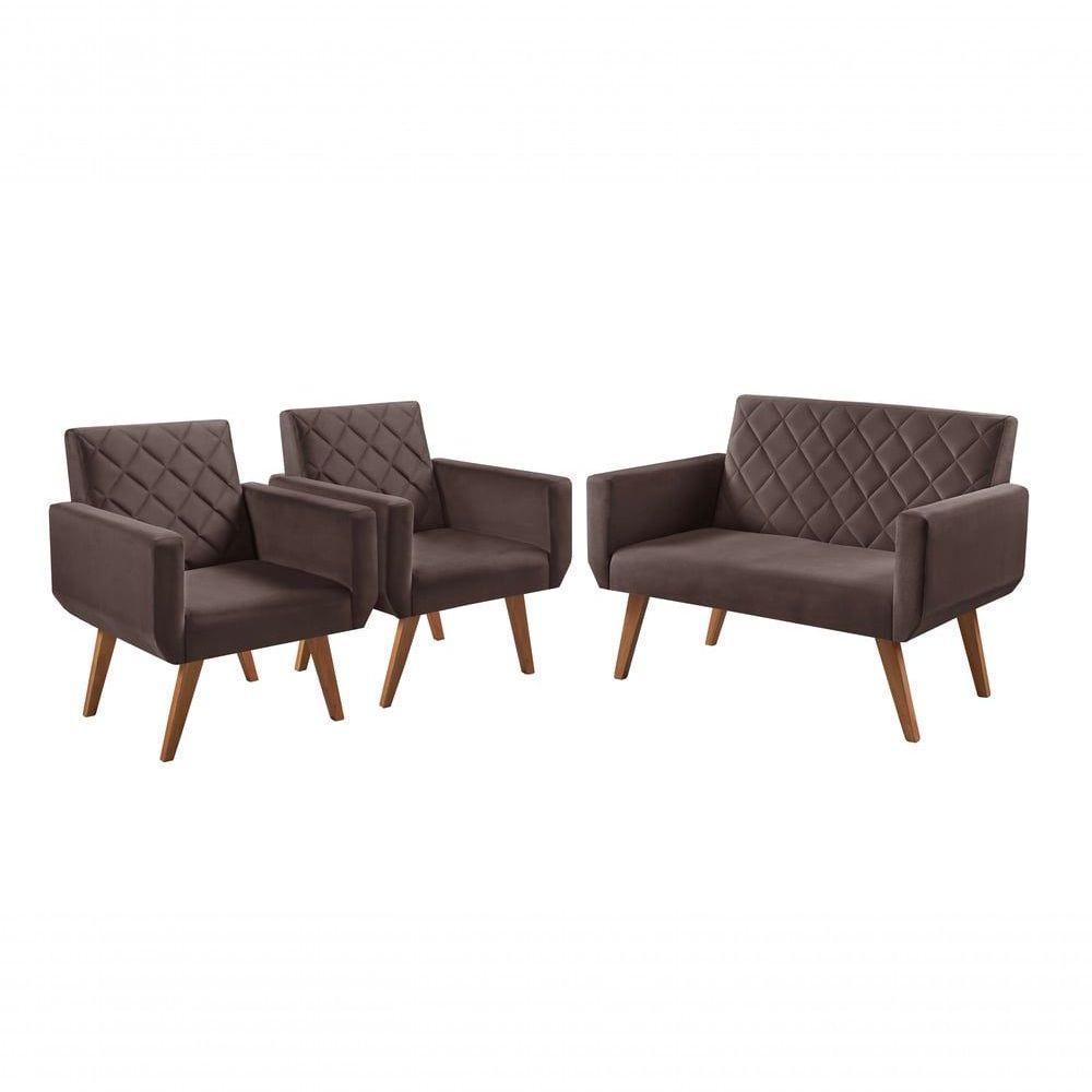 Conjunto Anabelle 2 Poltronas De 1 Lugar 1 Poltrona 2 Lugares Braço Marrom - 1