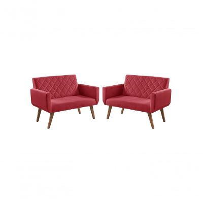 Kit 2 Poltronas 2 Lugares Anabelle Suede Vermelho Unidecor