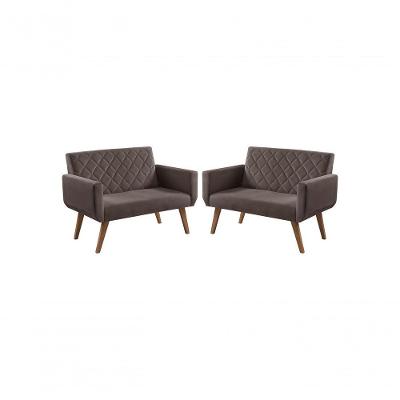 Kit 2 Poltronas 2 Lugares Anabelle Suede Marrom Unidecor