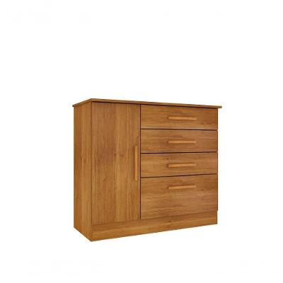 Cômoda Chicago 4 Gavetas 1 Porta em MDF com Puxador Plástico Amadeirado