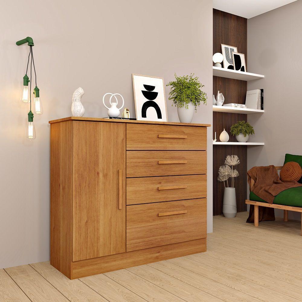 Cômoda Chicago 4 Gavetas 1 Portas Tcil Cinamomo - 4