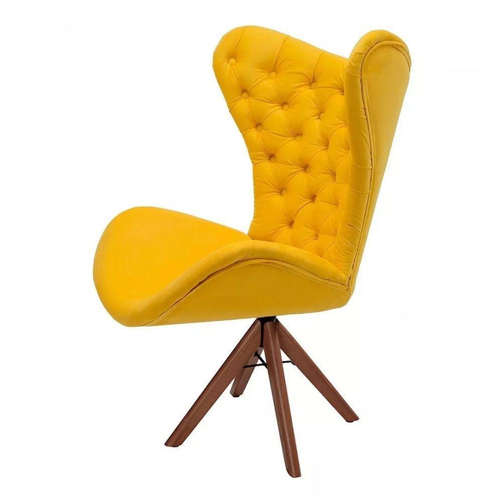 Poltrona Decorativa 1 Lugar Afrodite Suede Capitone Pe Palito Amarelo - 2