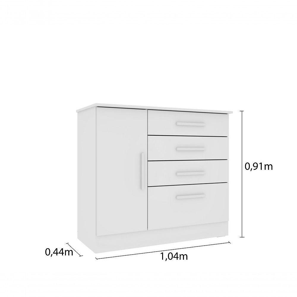 Cômoda Chicago 4 Gavetas 1 Portas Tcil Neve - 2