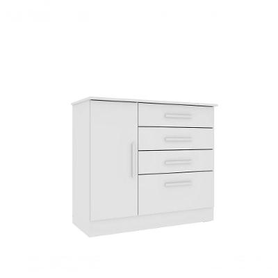 Cômoda Chicago 4 Gavetas 1 Porta em MDF com Puxador Plástico Branco