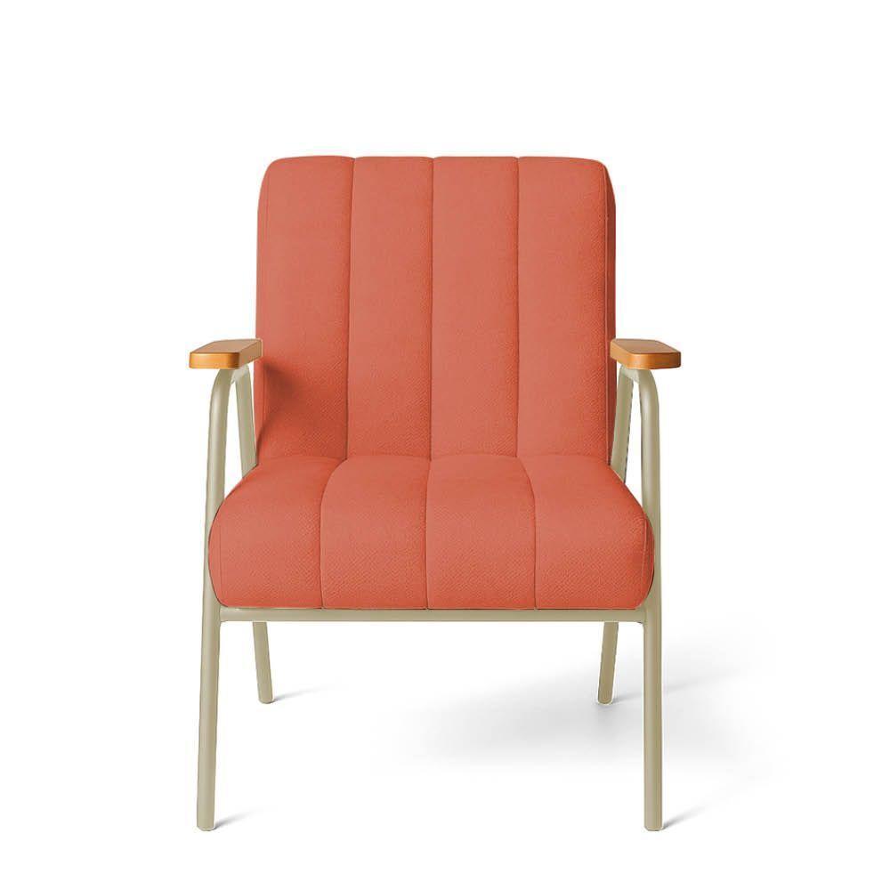 Poltrona Sala Decorativa Industrial Dourado Kit 2 Laurita Linho Salmão K01 - D'rossi - 6