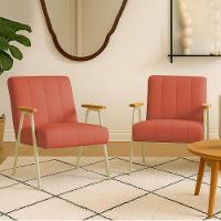 Poltrona Sala Decorativa Industrial Dourado Kit 2 Laurita Linho Salmão K01 - D'rossi - 1