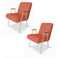 Poltrona Sala Decorativa Industrial Dourado Kit 2 Laurita Linho Salmão K01 - D'rossi - 2