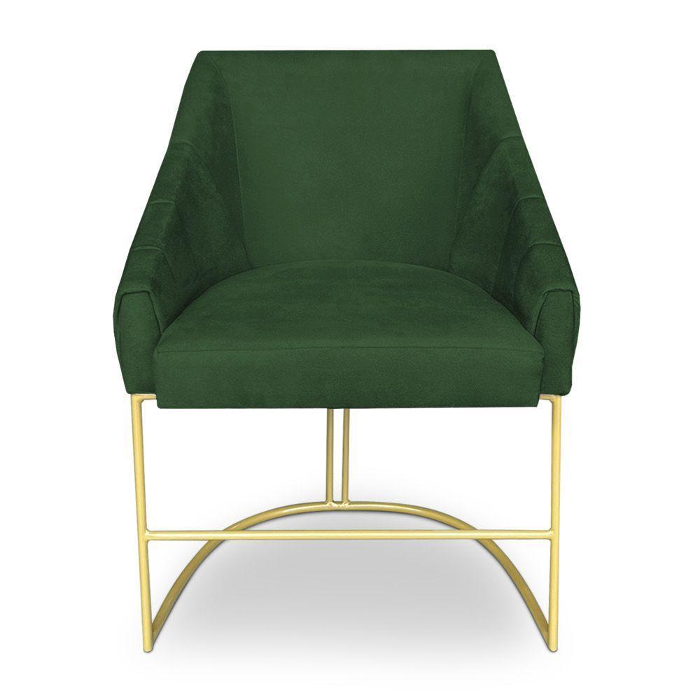 Poltrona Decorativa Alana Suede Base De Ferro Dourado - Pallazio Cor Verde - 3