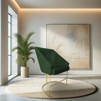 Poltrona Decorativa Alana Suede Base De Ferro Dourado - Pallazio Cor Verde - 1