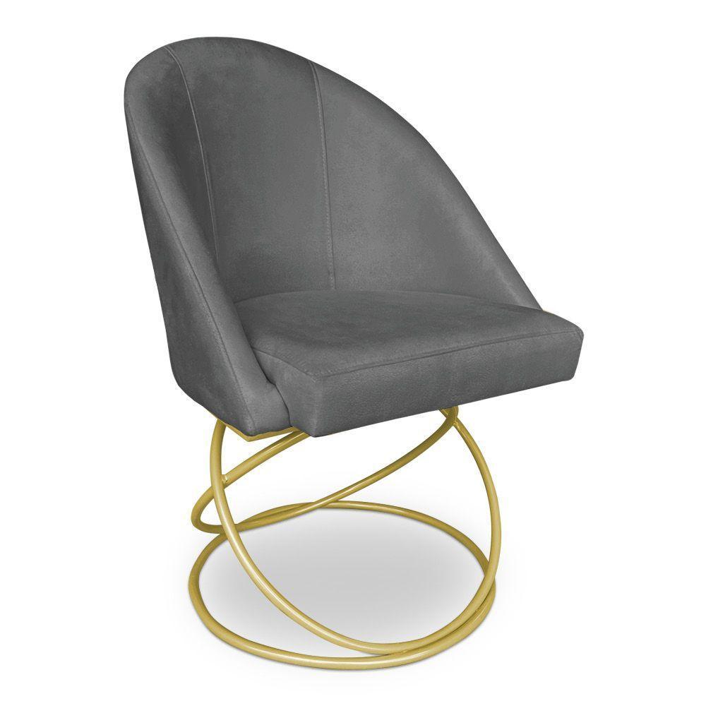 Kit 04 Cadeiras Poltrona De Jantar Bela Suede Base Metálica Luxo Dourado - Pallazio Cor Grafite - 3