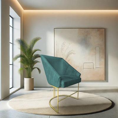 Poltrona Decorativa Alana Suede Azul Turquesa Base De Ferro Dourado - Pallazio