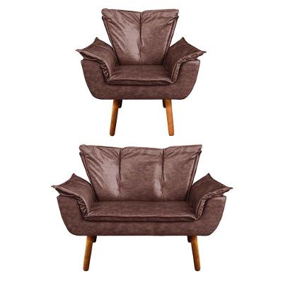 Kit 1 Namoradeira e 1 Poltrona Opala Corano Marrom - Drossi