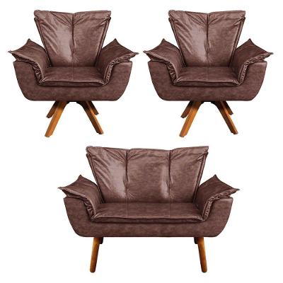 Kit 01 Namoradeira E 02 Poltronas Opala Corano Marrom