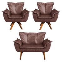 Kit 01 Namoradeira E 02 Poltronas Opala Corano Marrom - 1