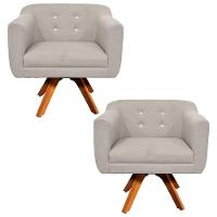 Kit 02 Poltronas Giratória Julia fino Bege A27 - 1