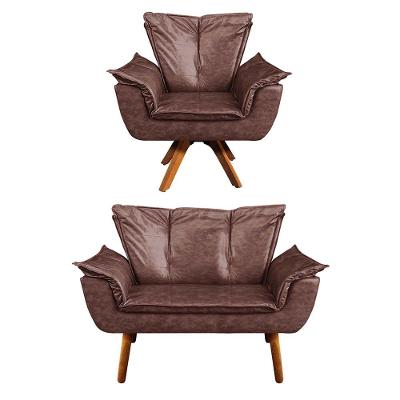 Kit 1 Namoradeira e 1 Poltrona Giratória Opala Corano Marrom