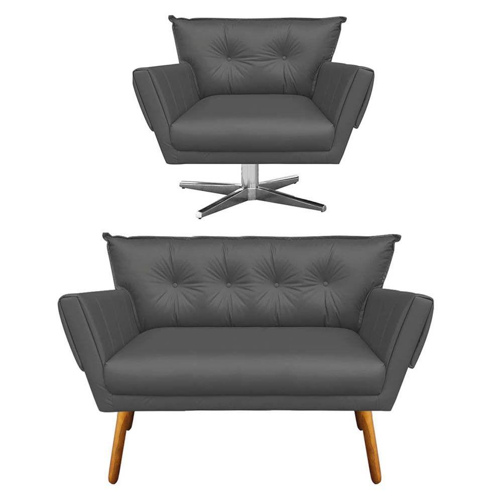 Kit 1 Namoradeira e 1 Poltrona Giratória Anitta Grafite - 1