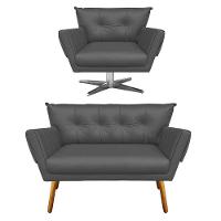 Kit 1 Namoradeira e 1 Poltrona Giratória Anitta Grafite - 1