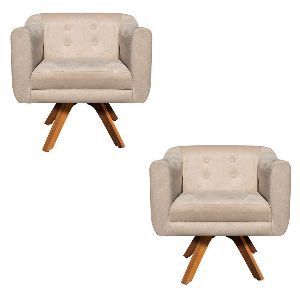 Kit 02 Poltronas Giratória Julia Bege - 4