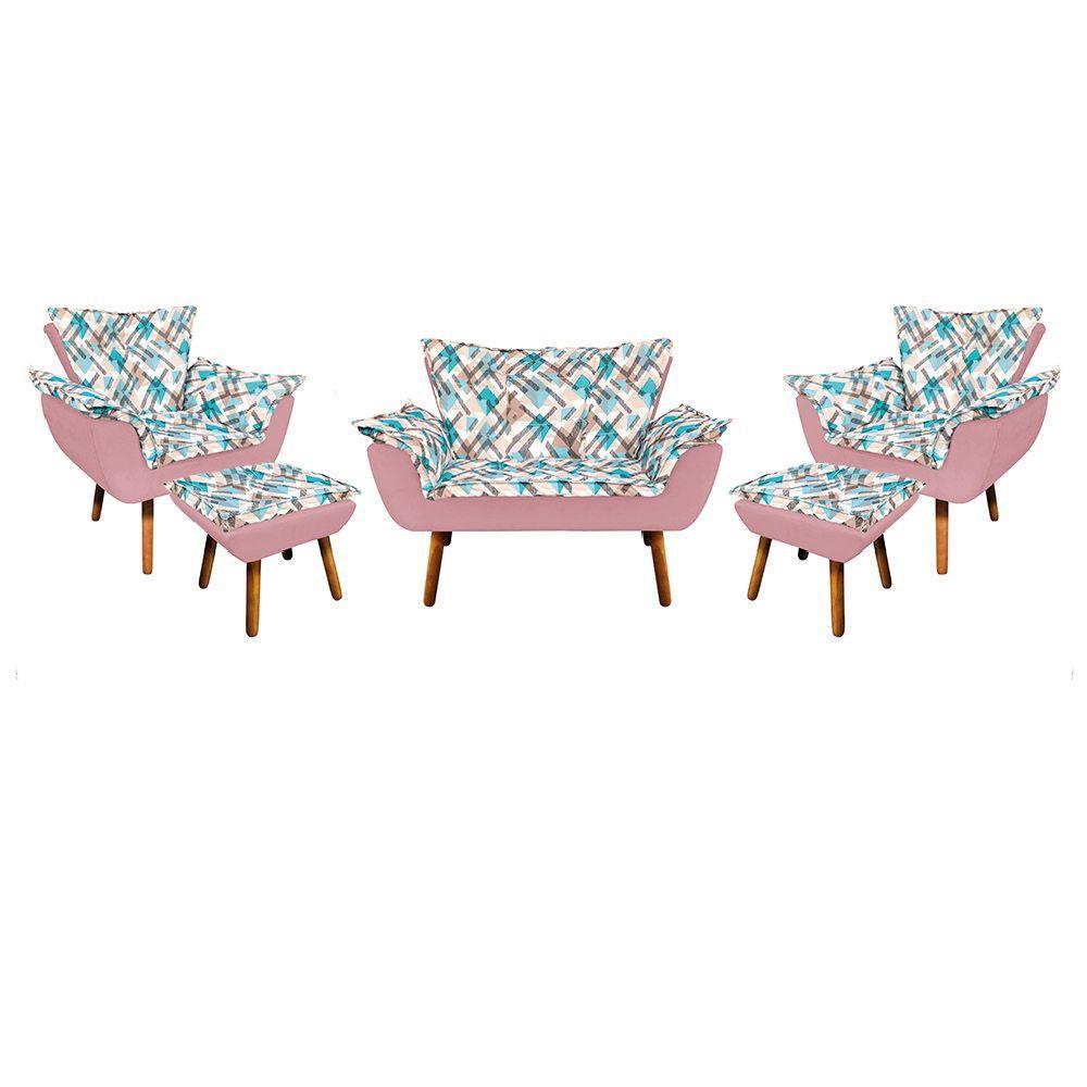 Kit 1 Namoradeira 2 Poltronas E 2 Puffs Opala Composê Suede - 1