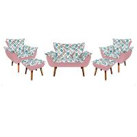 Kit 1 Namoradeira 2 Poltronas E 2 Puffs Opala Composê Suede - 1