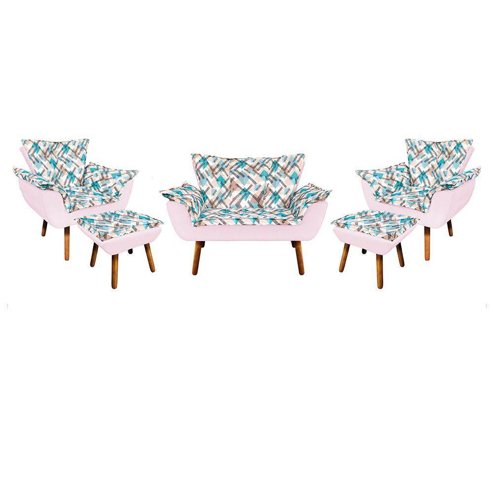 Kit 1 Namoradeira 2 Poltronas E 2 Puffs Opala Composê Suede - 1