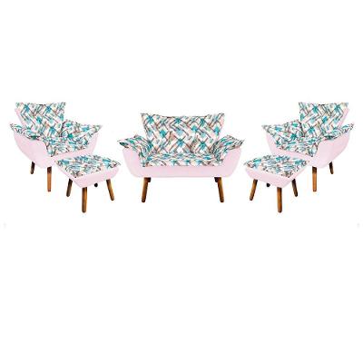 Kit 1 Namoradeira 2 Poltronas E 2 Puffs Opala Composê Suede