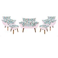 Kit 1 Namoradeira 2 Poltronas E 2 Puffs Opala Composê Suede - 1