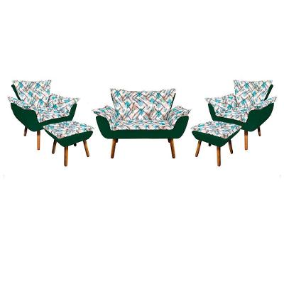 Kit 1 Namoradeira 2 Poltronas E 2 Puffs Opala Composê Suede