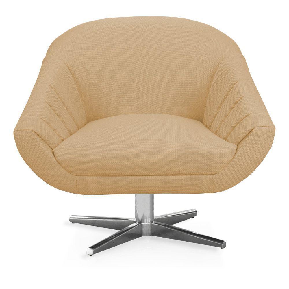 Kit 02 Poltronas Giratória Giovana Linho Areia A27 Base Cromada - 6