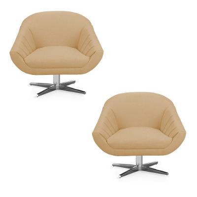 Kit 02 Poltronas Giratória Giovana Linho Areia A27 Base Cromada