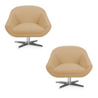 Kit 02 Poltronas Giratória Giovana Linho Areia A27 Base Cromada - 1