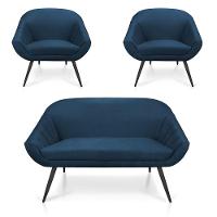 Kit 01 Namoradeira 02 Lugares e 02 Poltronas Giovana Suede de Ferro Azul Marinho - 2