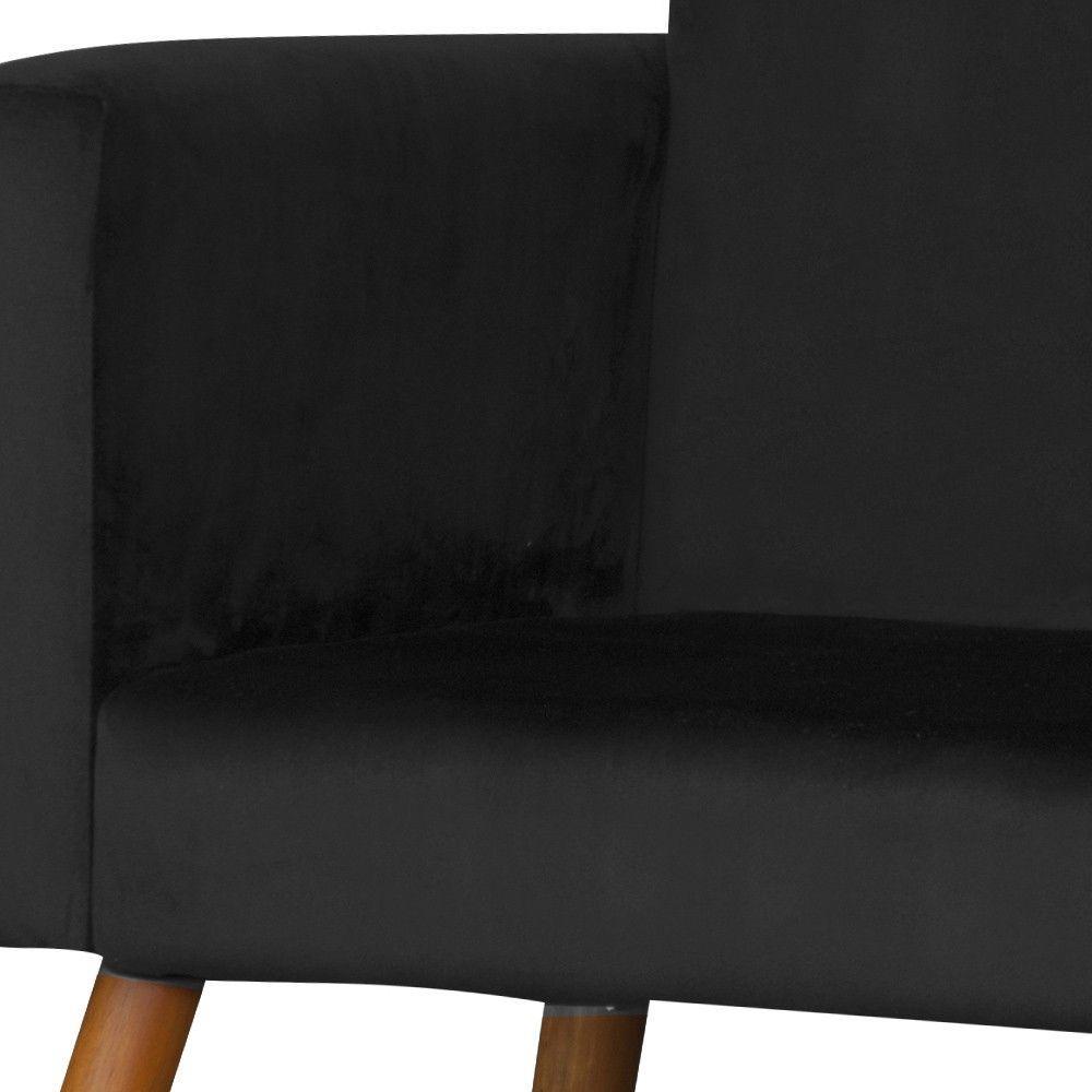 Poltrona Larissa Suede Preto Pés Palito de Madeira D´rossi - 8