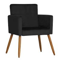 Poltrona Larissa Suede Preto Pés Palito de Madeira D´rossi - 3