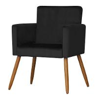 Poltrona Larissa Suede Preto Pés Palito de Madeira D´rossi - 6