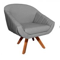 Poltrona Giratória Giovana Linho Grafite A26 Base Madeira D´rossi - 1