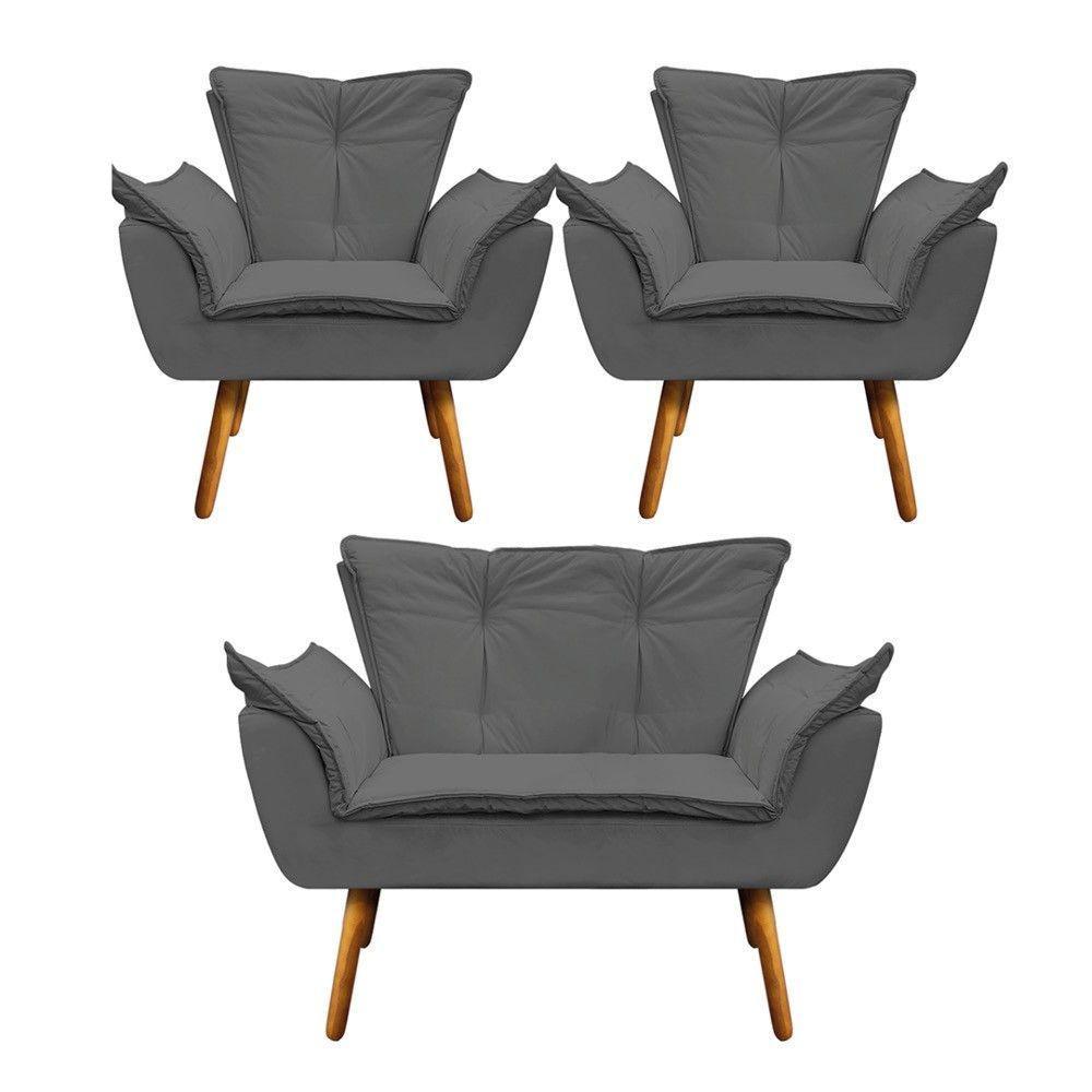 Kit Namoradeira e 2 Poltronas Opala Corino Pé Palito D´rossi - 1