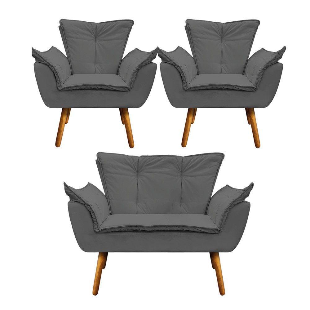 Kit Namoradeira e 2 Poltronas Opala Corino Pé Palito D´rossi - 2