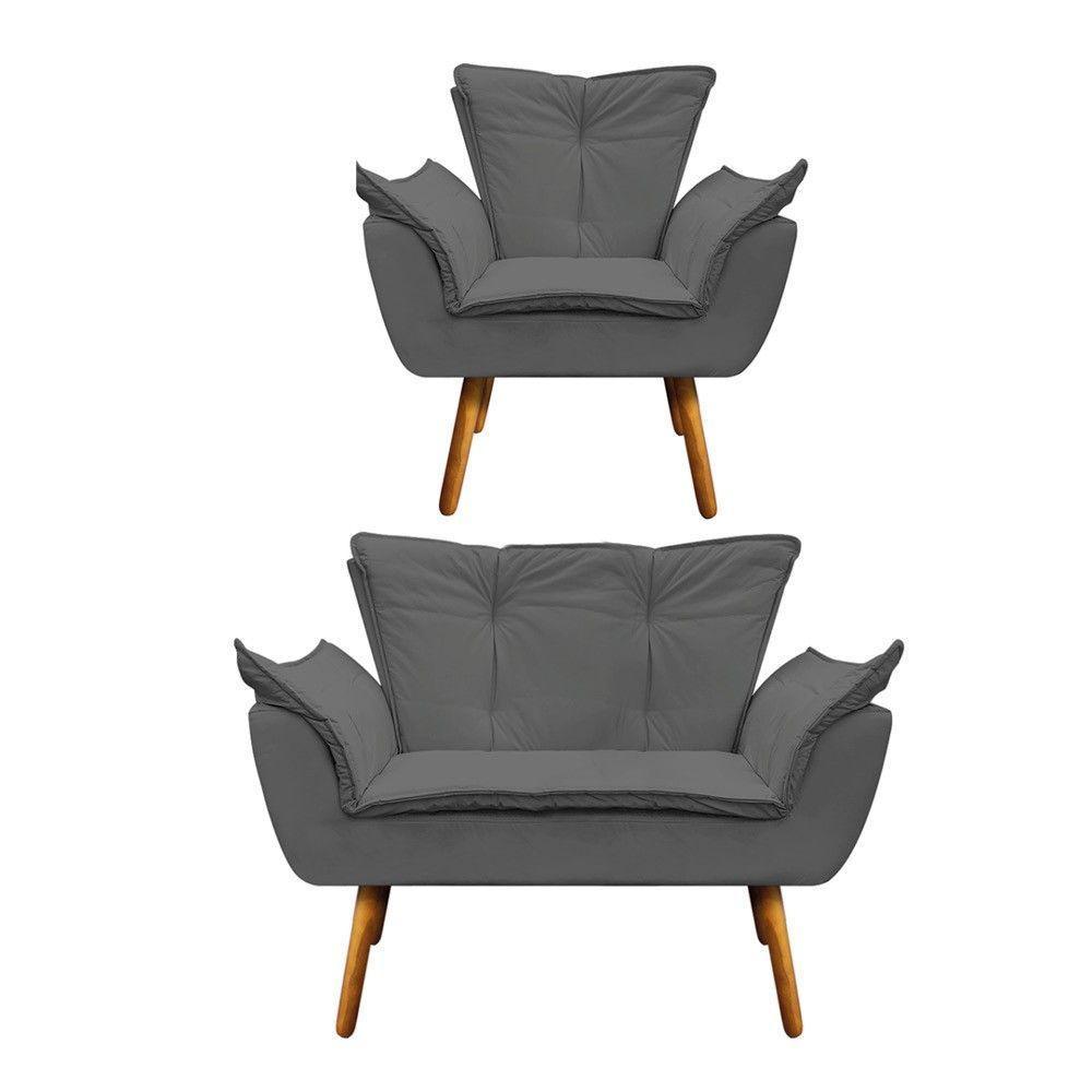 Kit Namoradeira e Poltrona Opala Corino Pés Palito D´rossi - 1