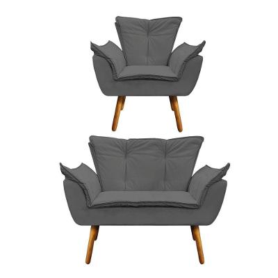 Kit Namoradeira e Poltrona Opala Corino Pés Palito D´rossi