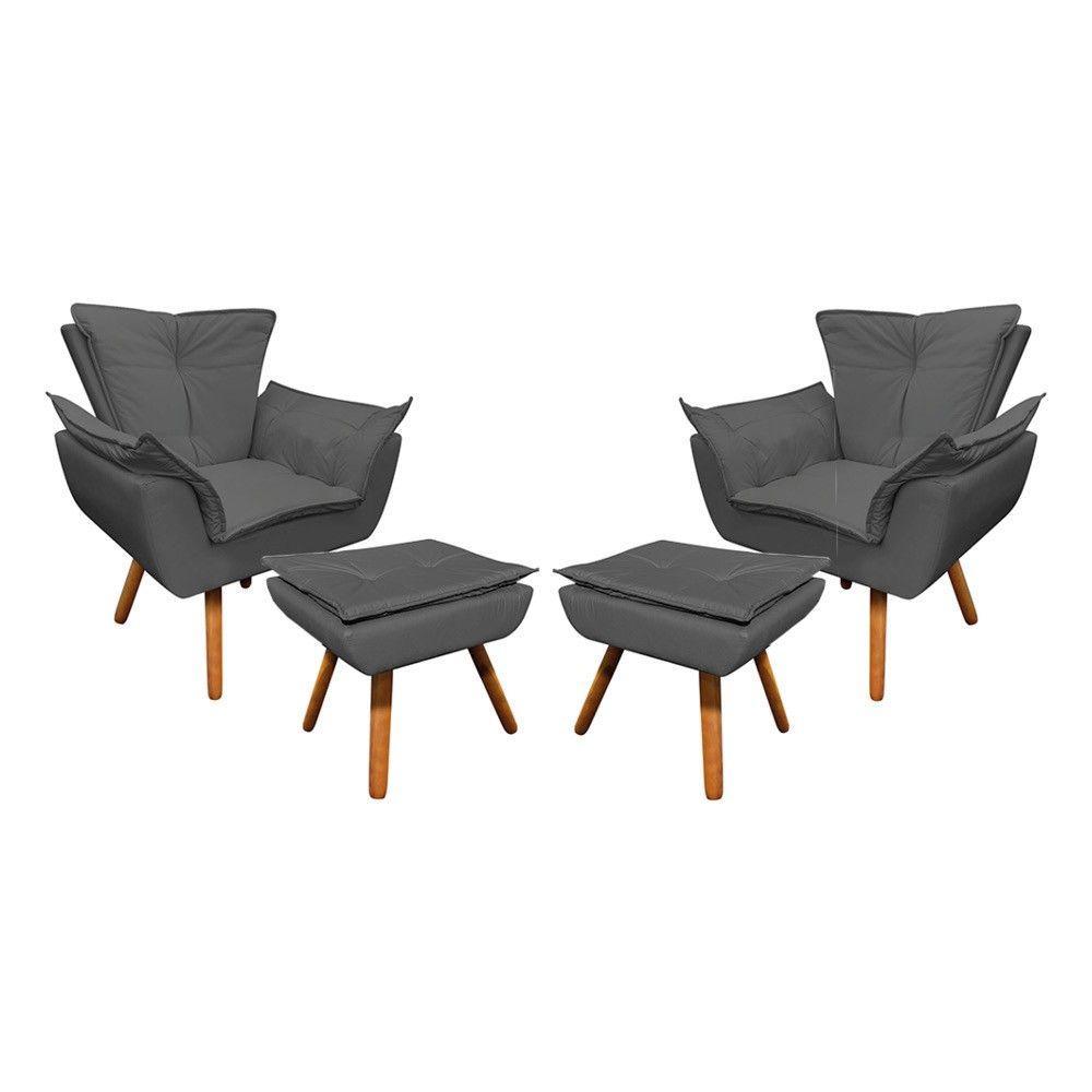 Kit 02 Poltronas Opala 02 Puffs Opala Corino - 2