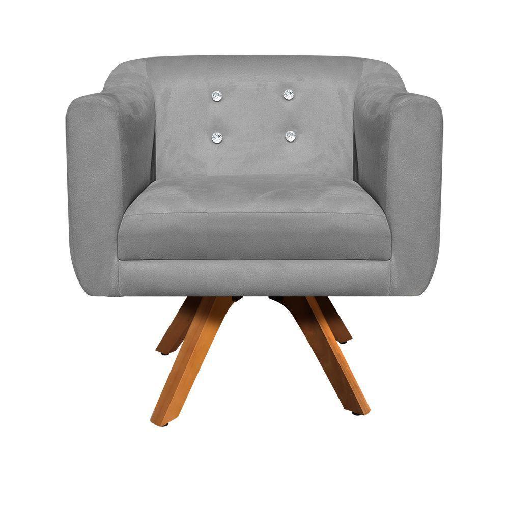 Kit 02 Poltronas Giratória Julia Suede Base Madeira Mm30 - 3