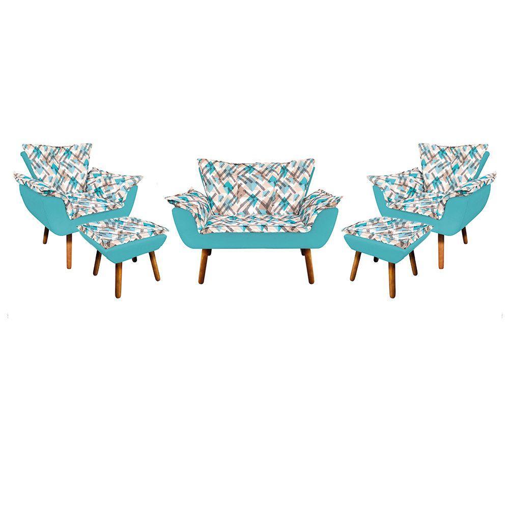 Kit 01 Namoradeira 02 Poltronas e 02 Puffs Opala Composê - 1