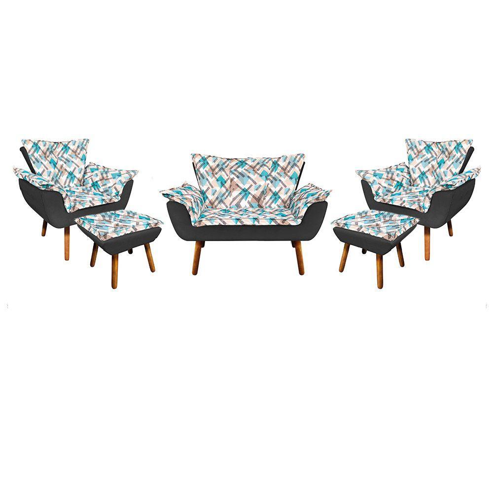 Kit 01 Namoradeira 02 Poltronas e 02 Puffs Opala Composê - 1